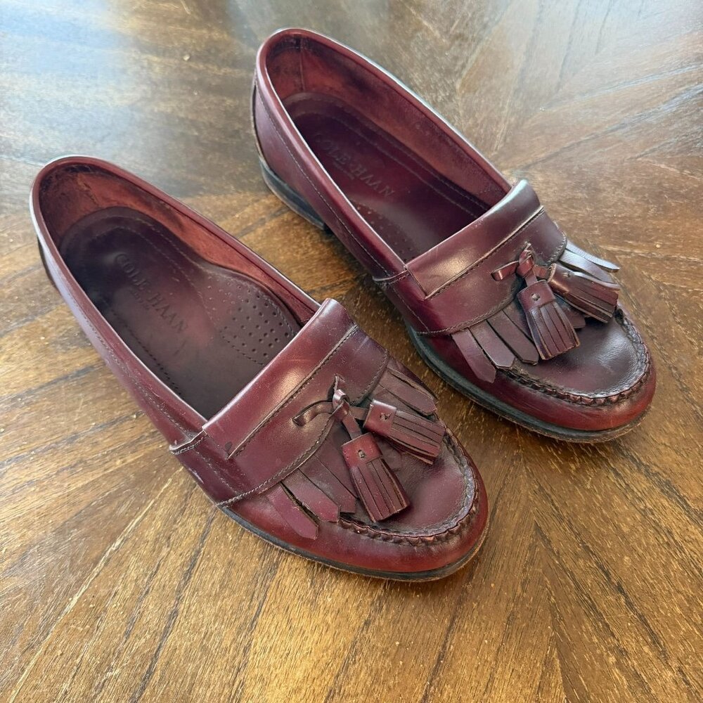 Vintage Cole Haan Men's Tassel Leather Loafers Burgundy USA Size 8.5